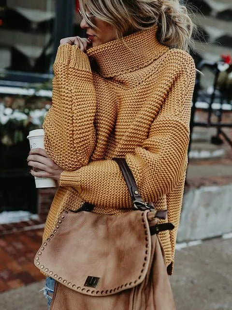 Thick Knitted Turtleneck Sweater for Women - Cozy Winter Pullover