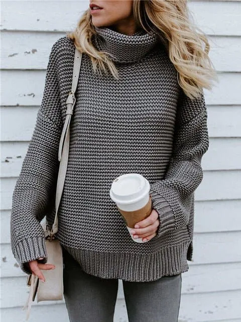 Thick Knitted Turtleneck Sweater for Women - Cozy Winter Pullover