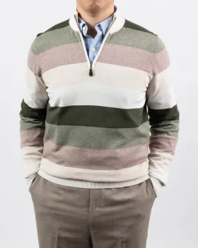 Trowbridge Earthtone Stripe 1/4 Zip Cotton/Cashmere Sweater