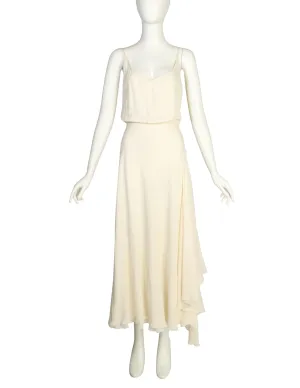 Valentino Vintage Layered Cream Silk Crepe Flowing Dress