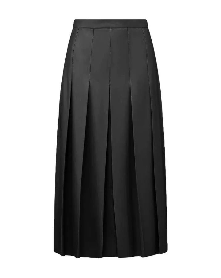 Veronica Beard Herson Vegan Leather Pleated Midi Skirt