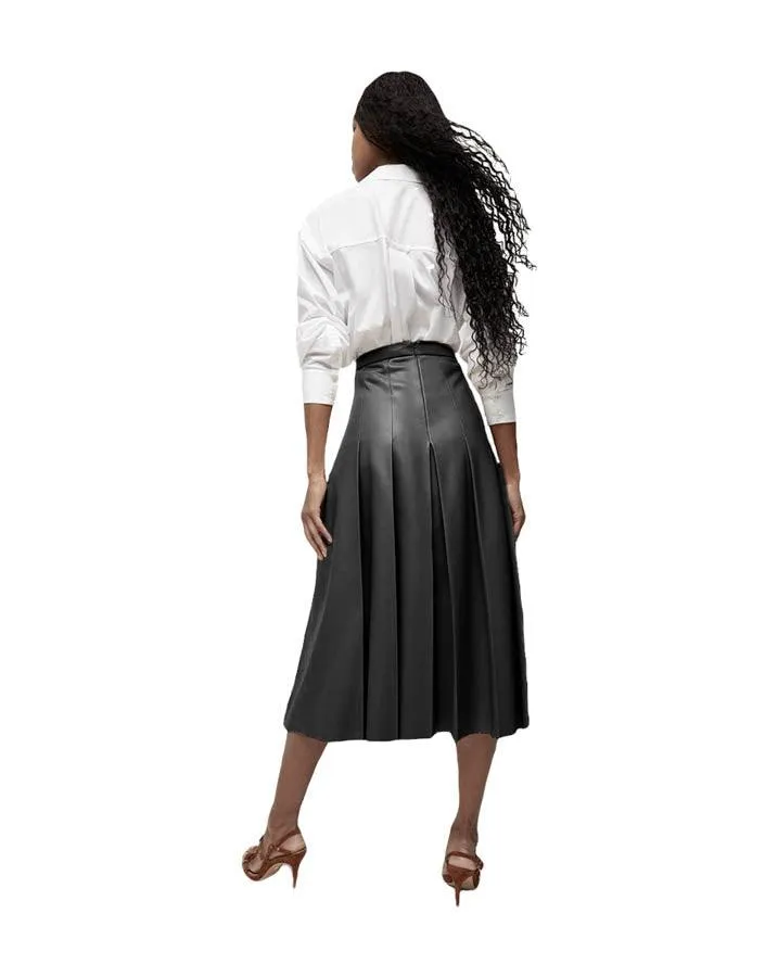 Veronica Beard Herson Vegan Leather Pleated Midi Skirt