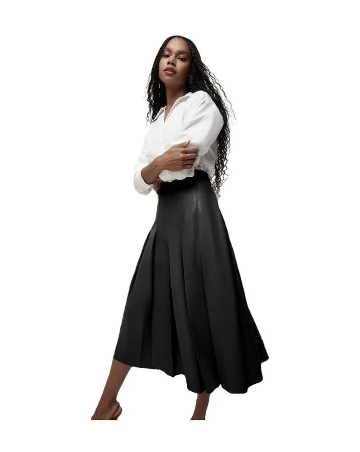 Veronica Beard Herson Vegan Leather Pleated Midi Skirt