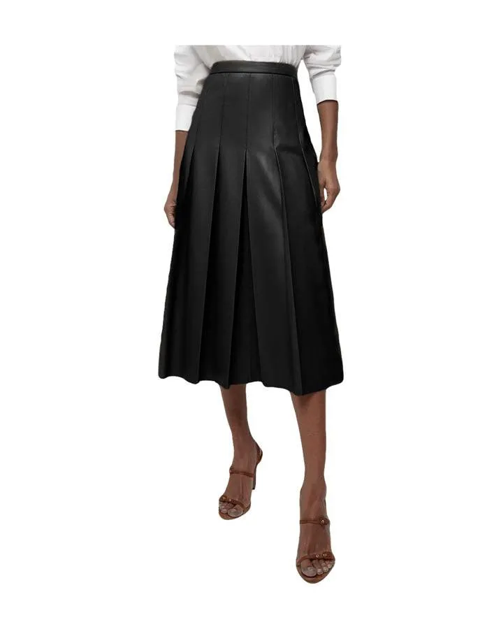 Veronica Beard Herson Vegan Leather Pleated Midi Skirt