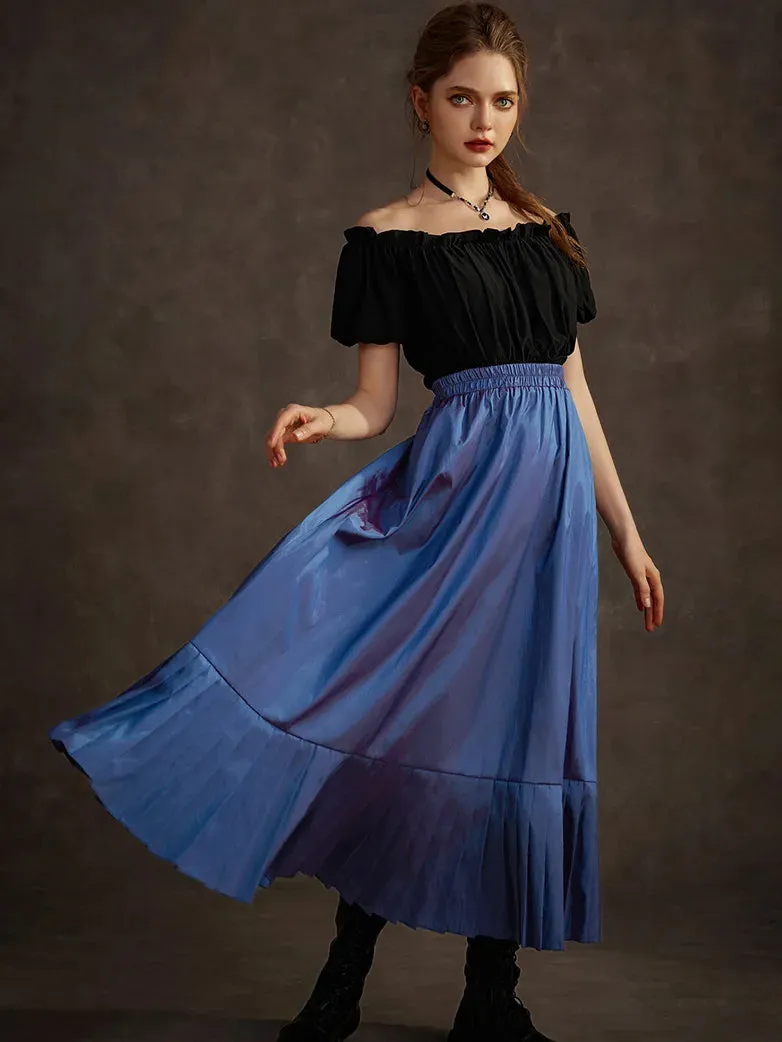 Victorian Goth Tiered Pleated Hem Chameleon Maxi Skirt