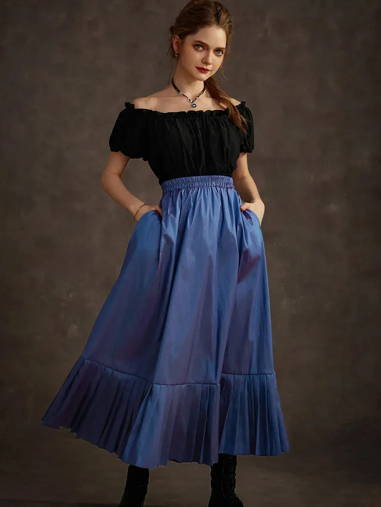 Victorian Goth Tiered Pleated Hem Chameleon Maxi Skirt