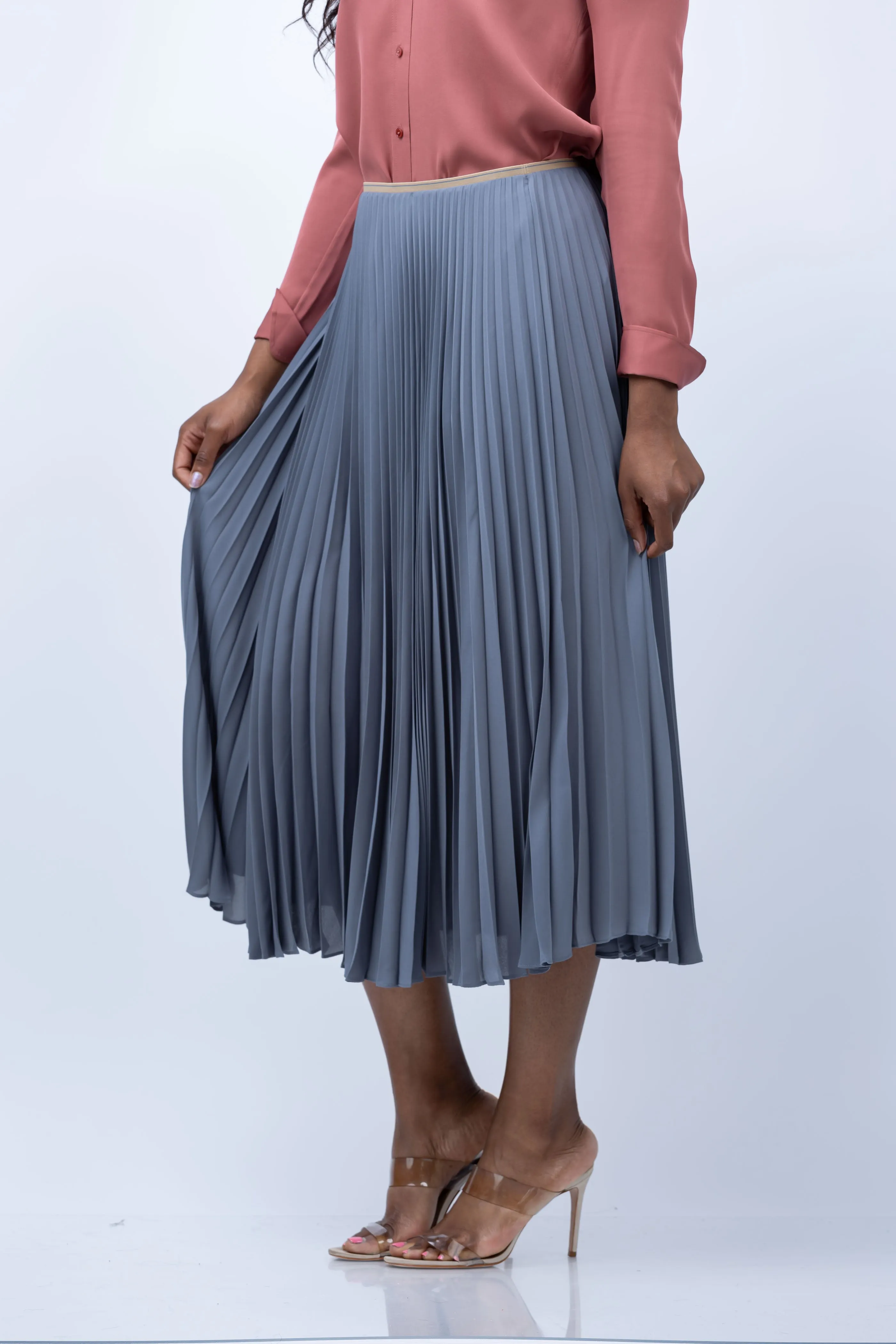 Vince Draped Pleated Skirt in Lake Stone