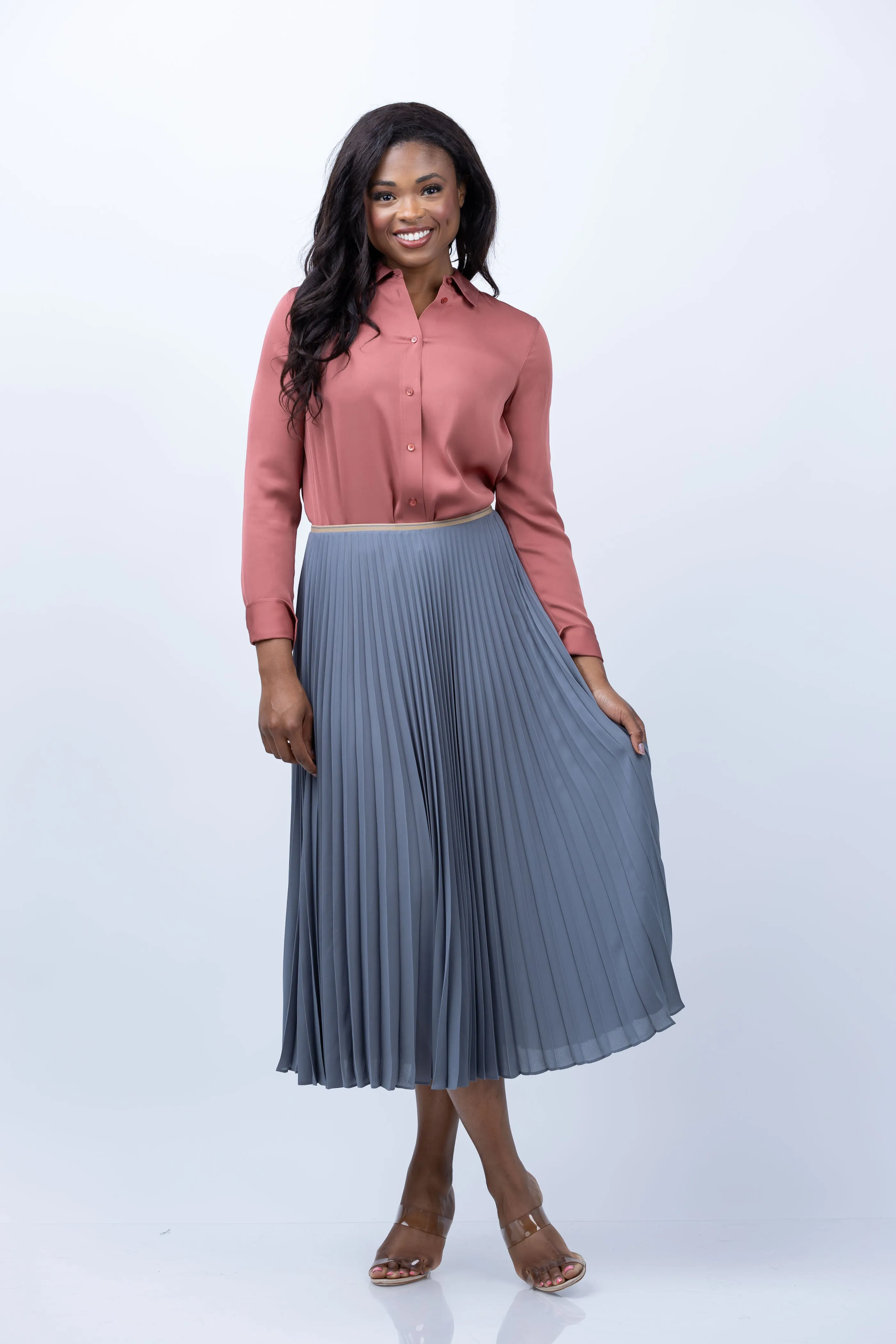 Vince Draped Pleated Skirt in Lake Stone