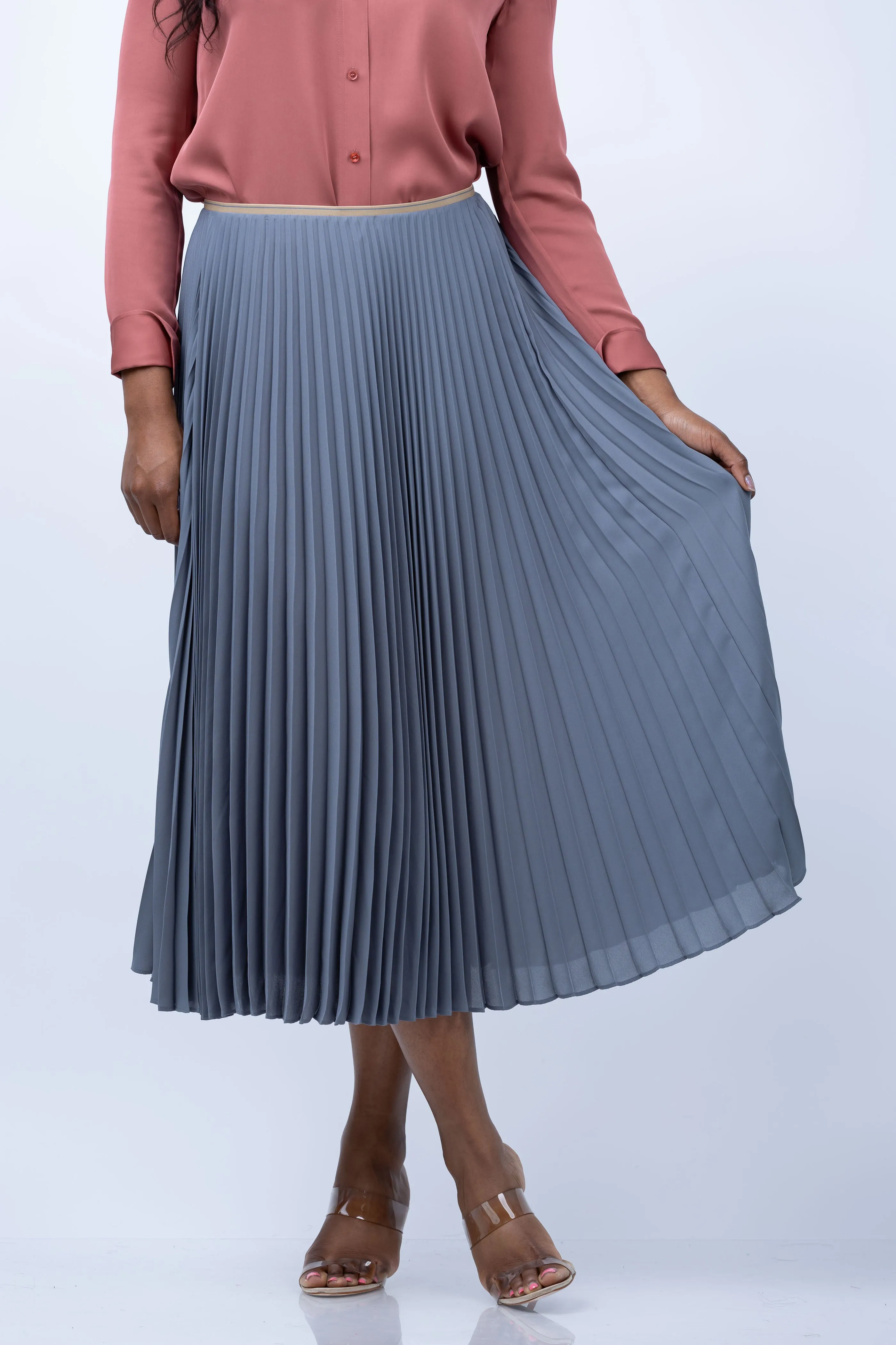 Vince Draped Pleated Skirt in Lake Stone