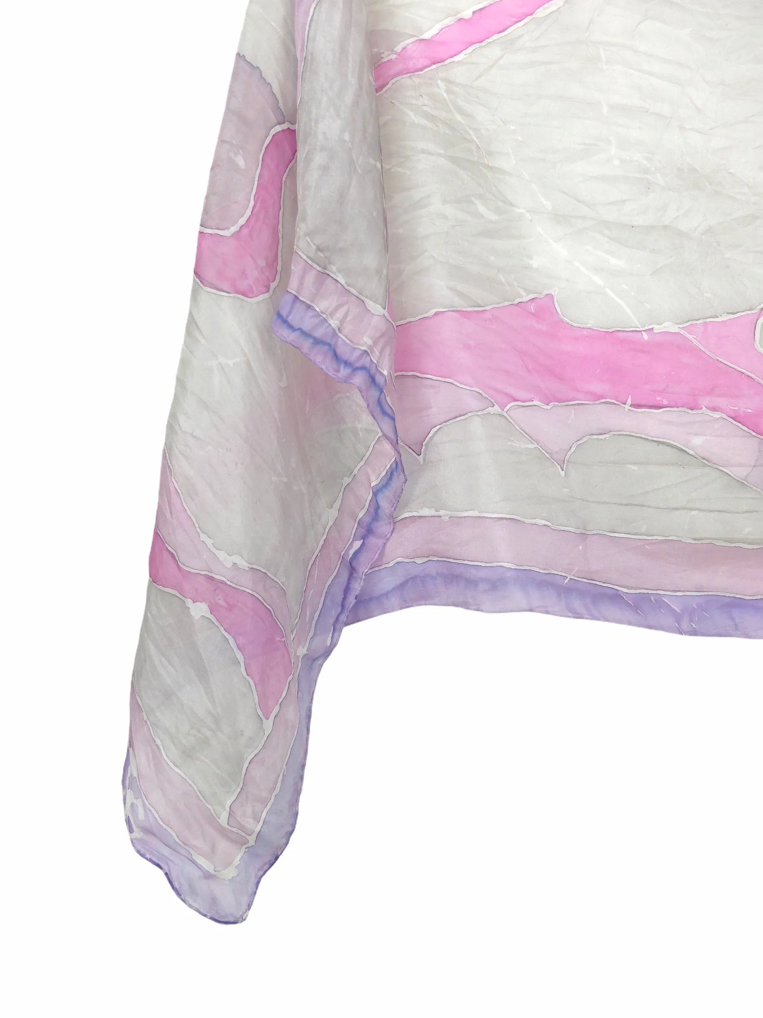 Vintage 70s Silk Handpainted Psychedelic Abstract Pastel Pink & Purple Long Wide Neck Tie Scarf