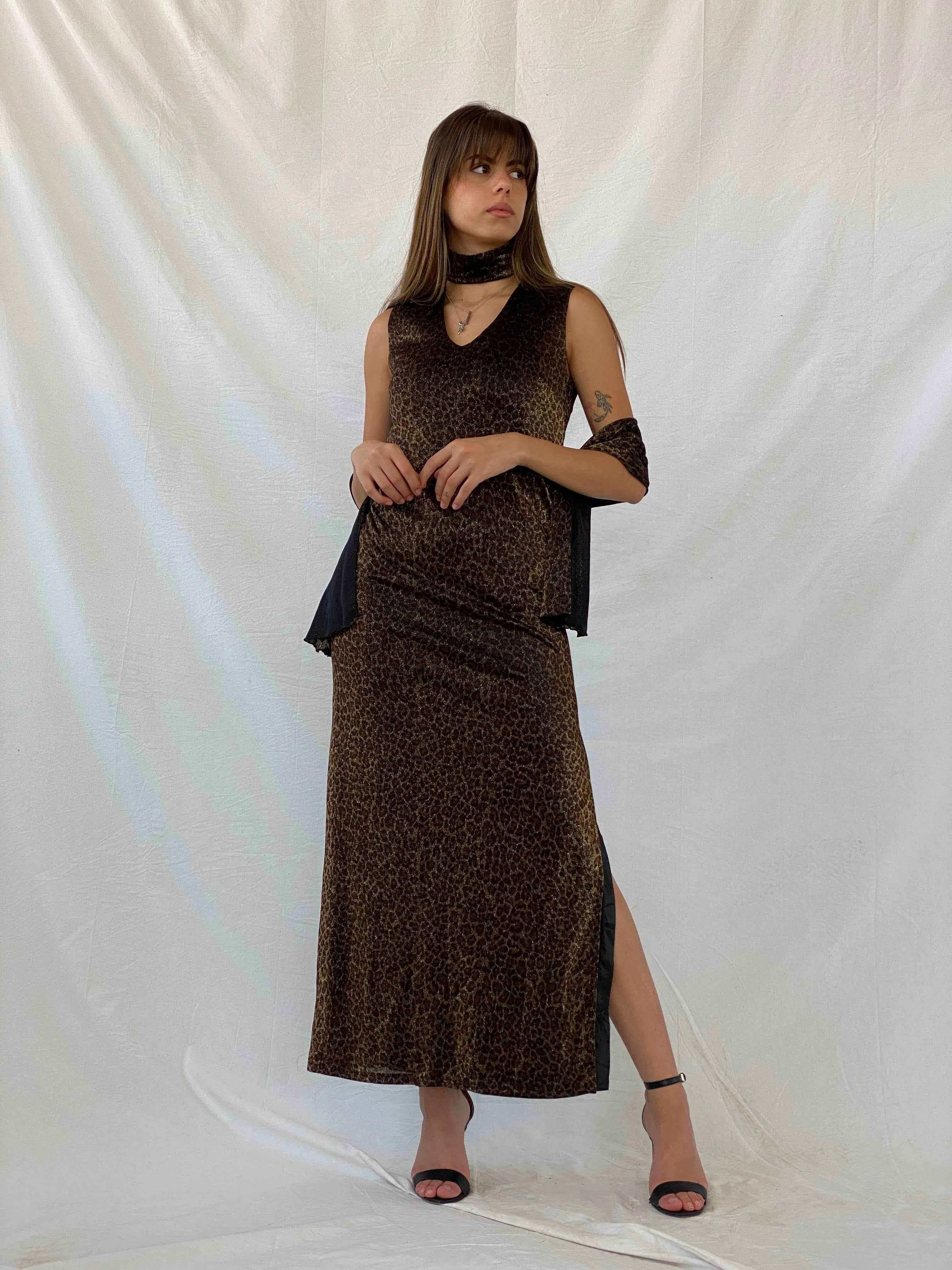 Vintage Handmade 90s Animal Print Shimmery Maxi Dress