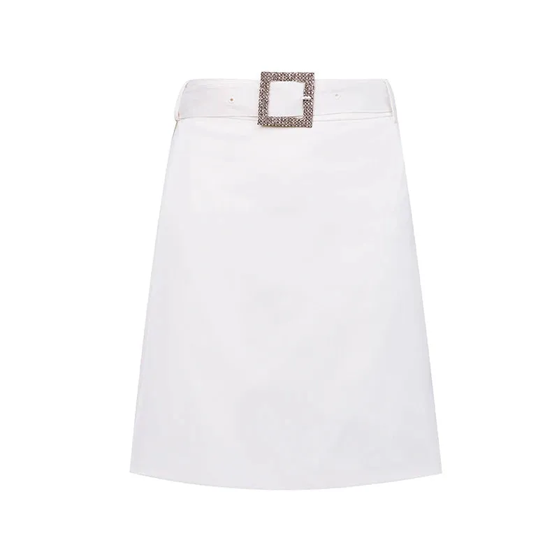 White Sashes Patchwork Diamonds Skirt For Women High Waist Slim Mini Skirts Female Summer Fashion Clothing