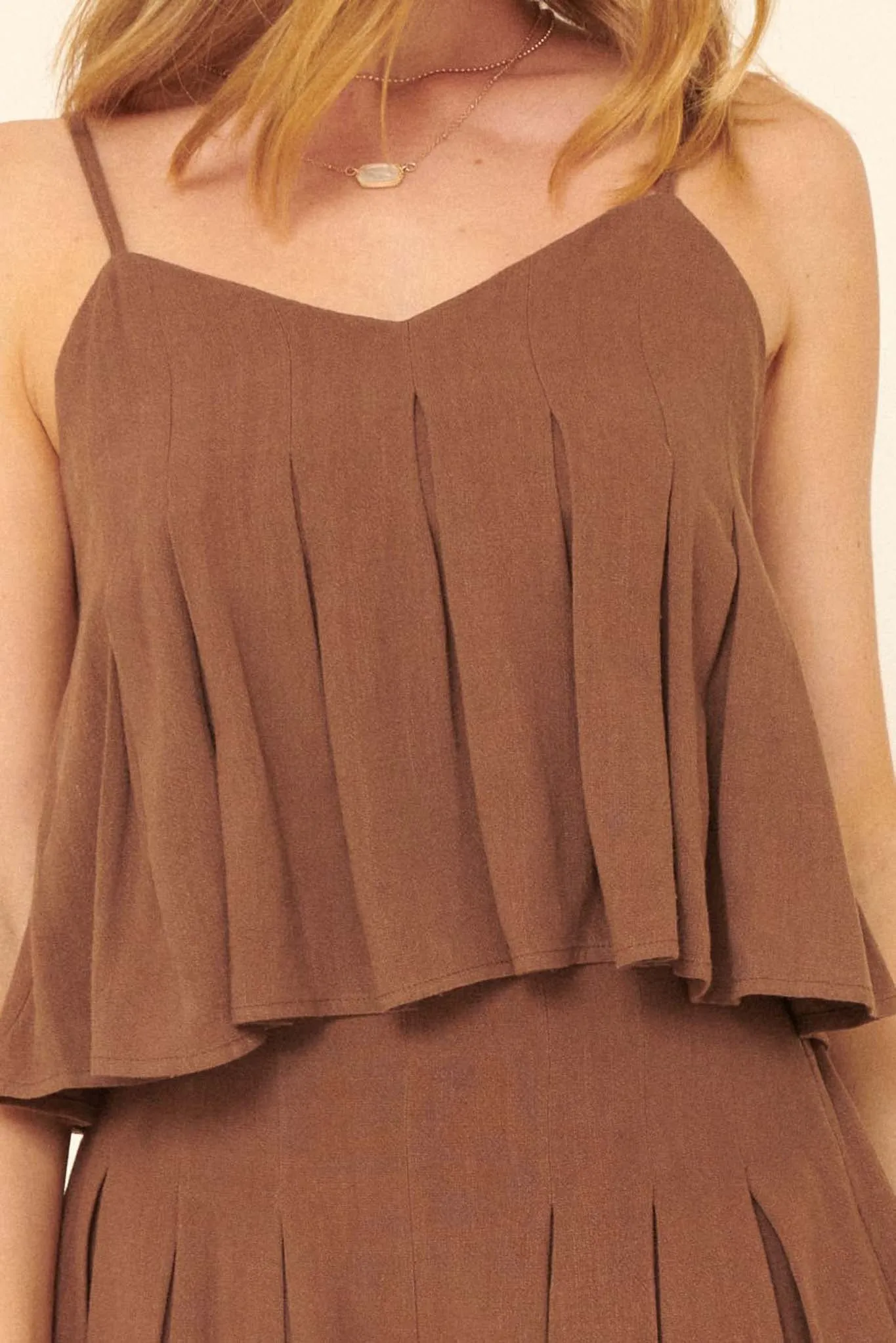 Wind Tossed Pleated Linen-Blend Cami Top