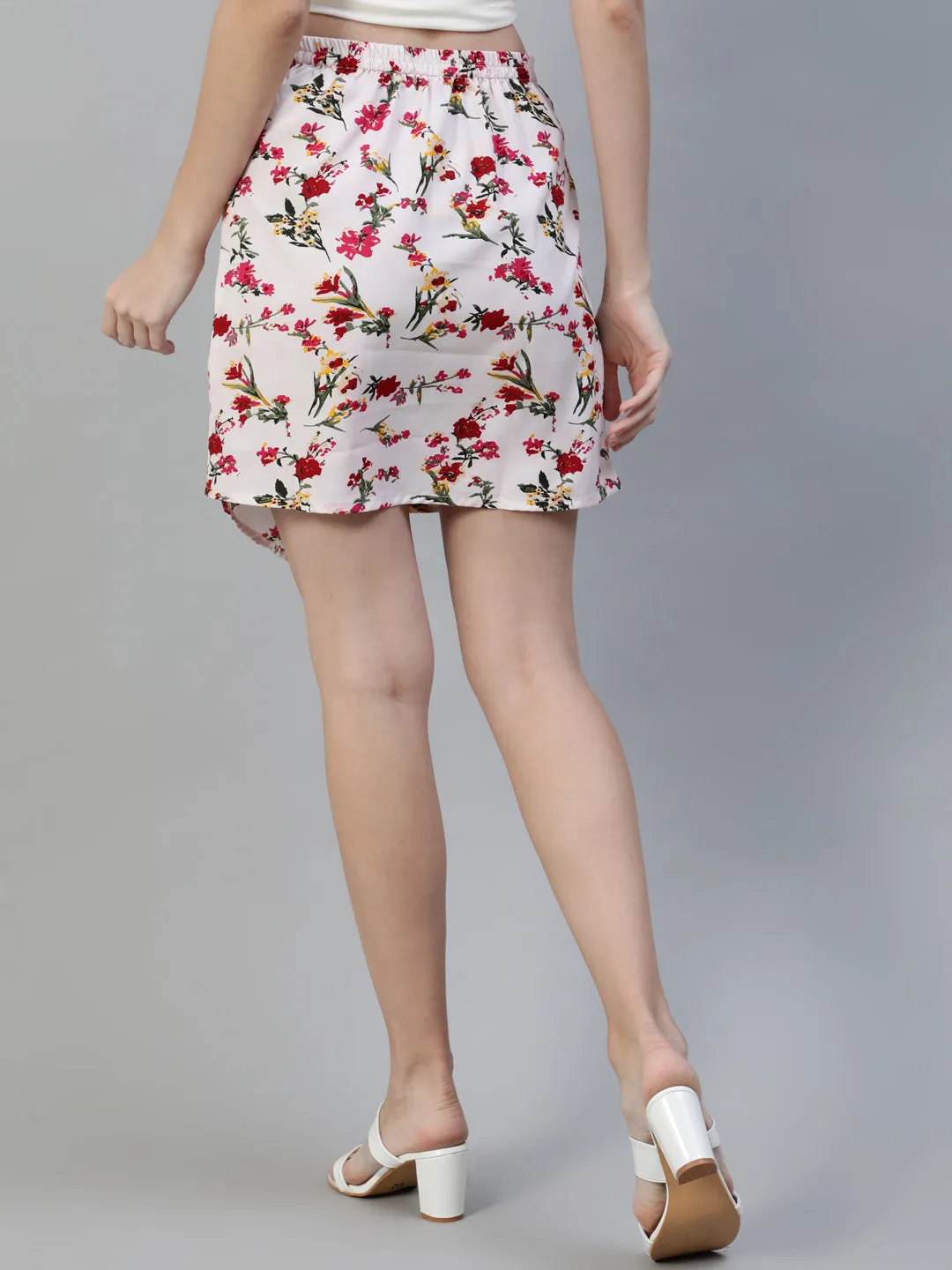 Women Off White Floral Printed Mini Skirt