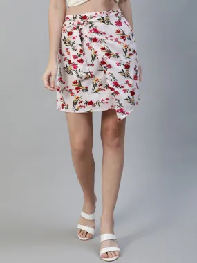 Women Off White Floral Printed Mini Skirt