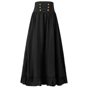 Women Vintage Gothic Victorian High Waist Midi Skirt Flared Pleated Long Maxi Skirts