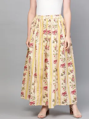 Women Yellow & Pink Floral Printed Flared Skirt