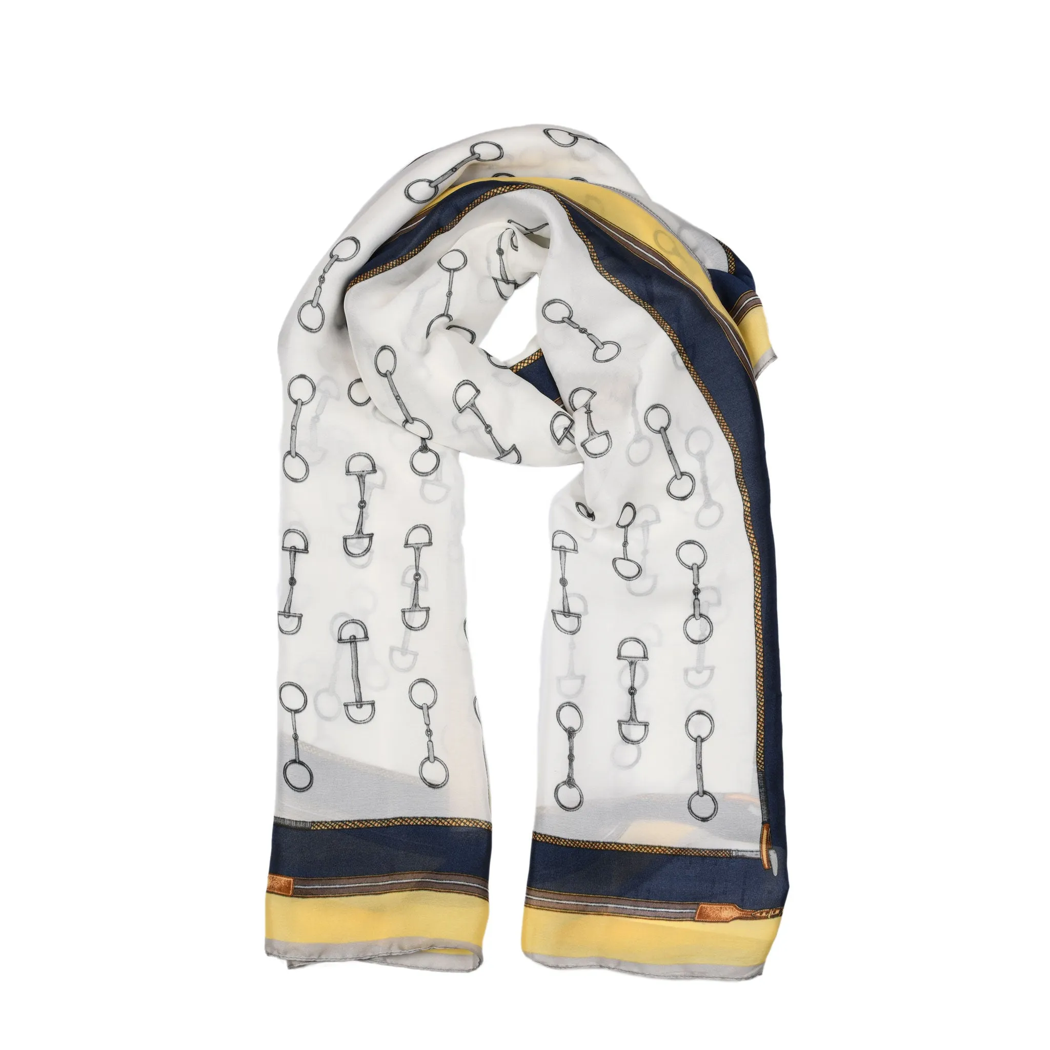 Women’s Chain Print Silk-Like Lightweight Scarf with Border