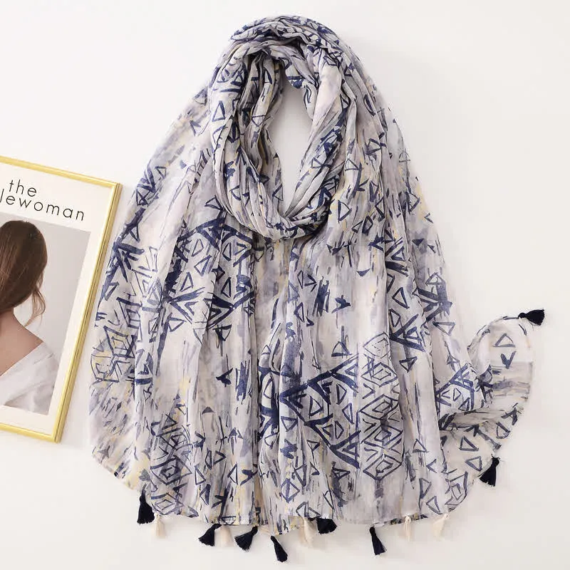 Women's Thin Lovely Butterfly Floral Tassel Scarf