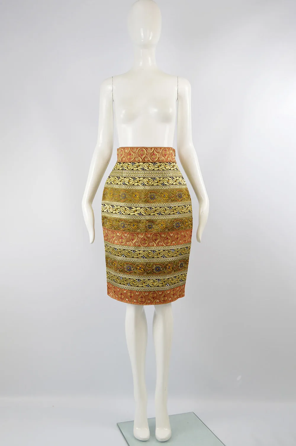 Women's Vintage Red & Gold Brocade Skirt, A/W 1989