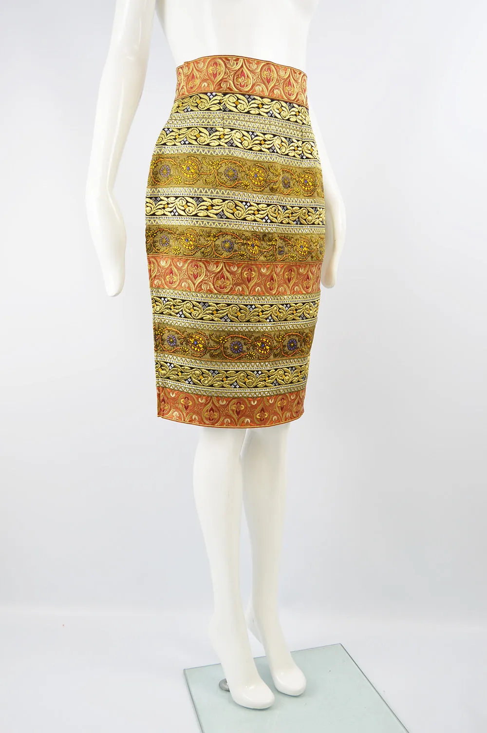 Women's Vintage Red & Gold Brocade Skirt, A/W 1989