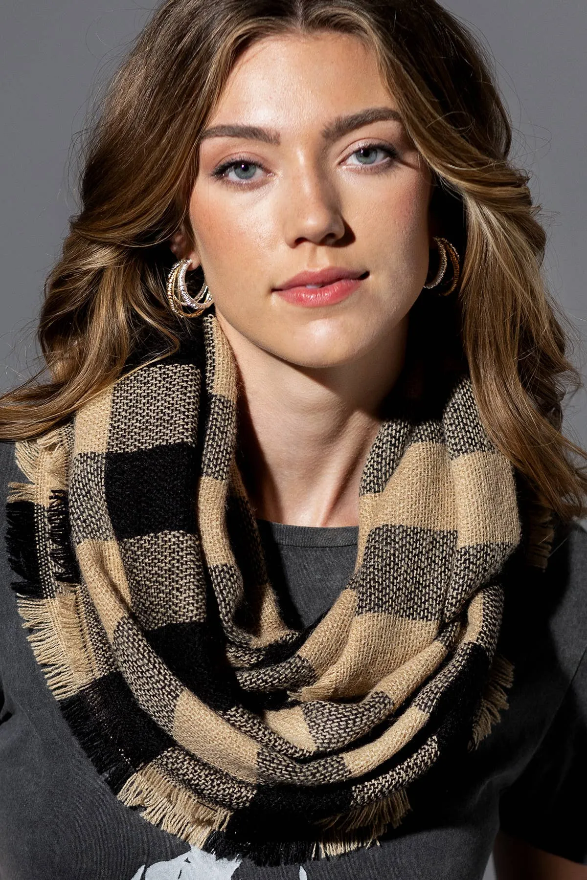 Woven Buffalo Checkered Infinity Scarf