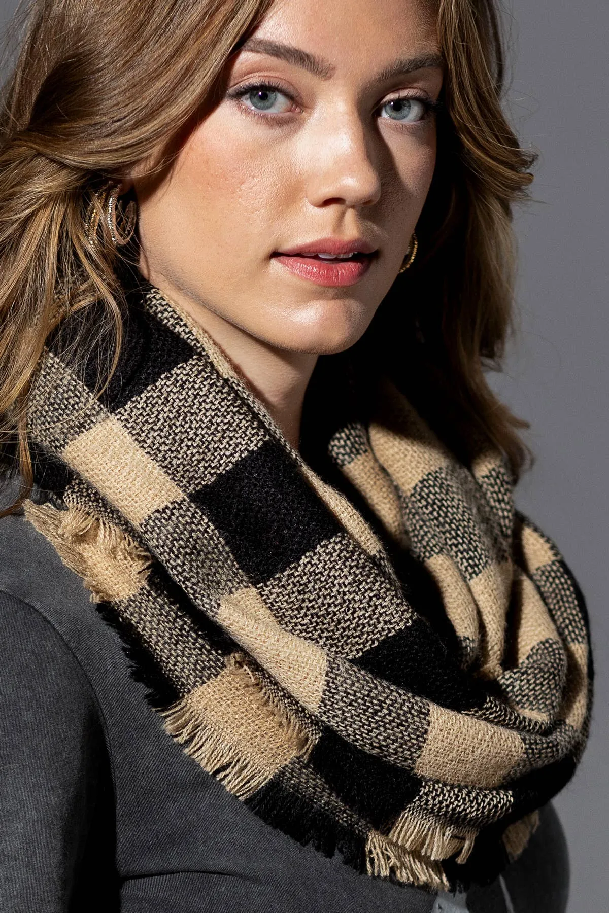 Woven Buffalo Checkered Infinity Scarf