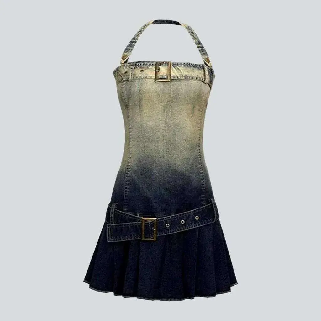 Y2k contrast wash denim dress