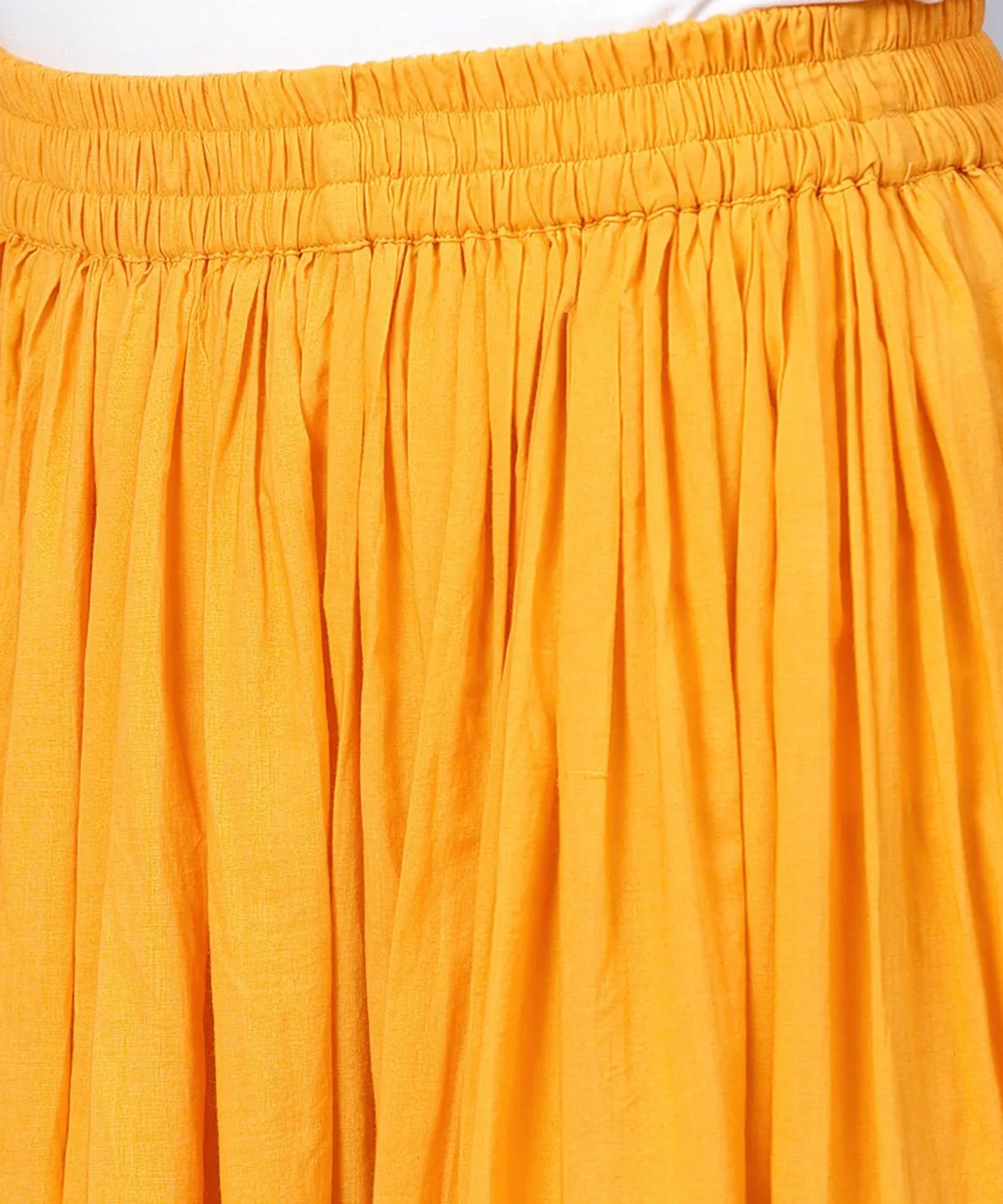 Yellow Ankle Length Cotton Flared Skirt