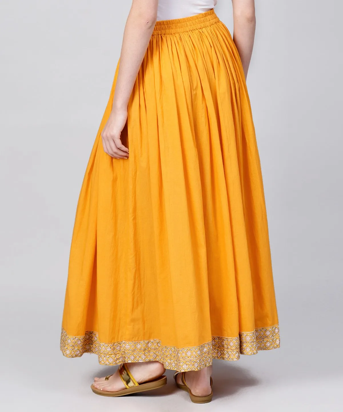 Yellow Ankle Length Cotton Flared Skirt