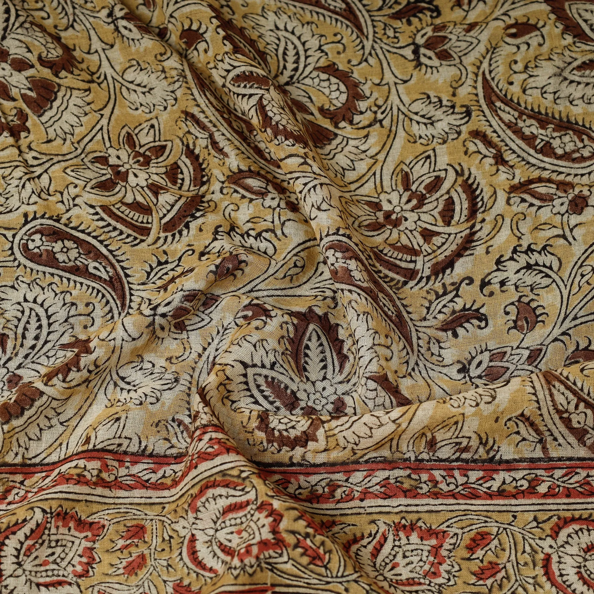 Yellow - Original Pedana Kalamkari Block Printed Cotton Scarf