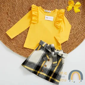 Yellow Plaid Skirt Set