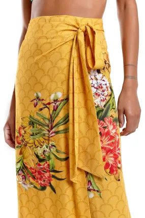 Yellow Print Wrap Skirt