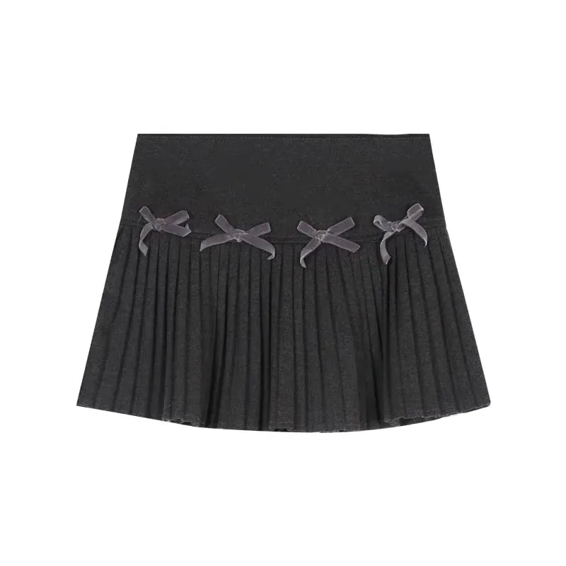 YESMYTOOL  -   Winter Pleated Skirt Women Korean High Quality Cute Sexy High Waist A-line Bow Woolen Super Mini Skirt Vintage School