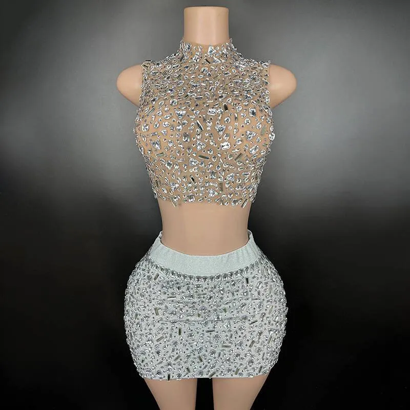 Zadie Sparkly Crystals Top Backless Skirt Set